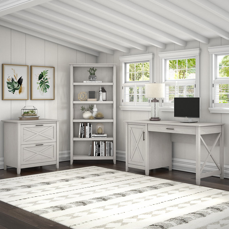 Huckins 3 Piece Computer Desk Office Set, Linen White Oak