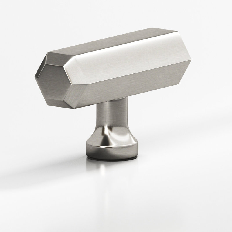 Hexagonal, T Cabinet Knob With Flared Post, Satin Nickel