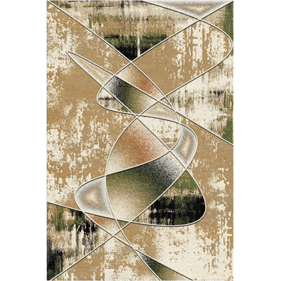 Jameela Contemporary Hallway Runner /Area Rug With Abstract Pattern, Polypropylene - Beige
