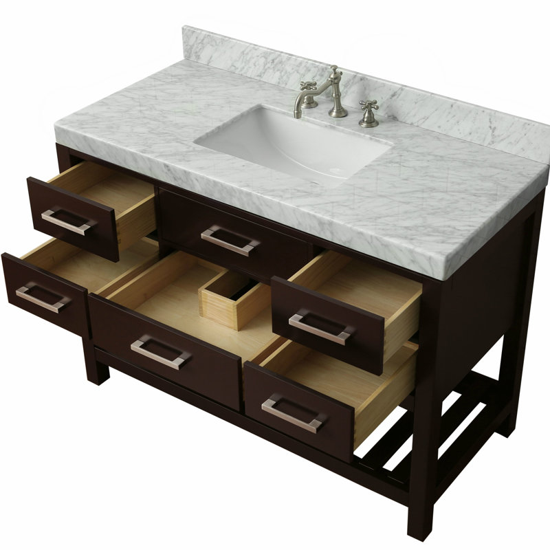 Carrie 48'' Single Bathroom Vanity with Top, Sapphire Gray/Brushed Nickel, Carrara White Marble