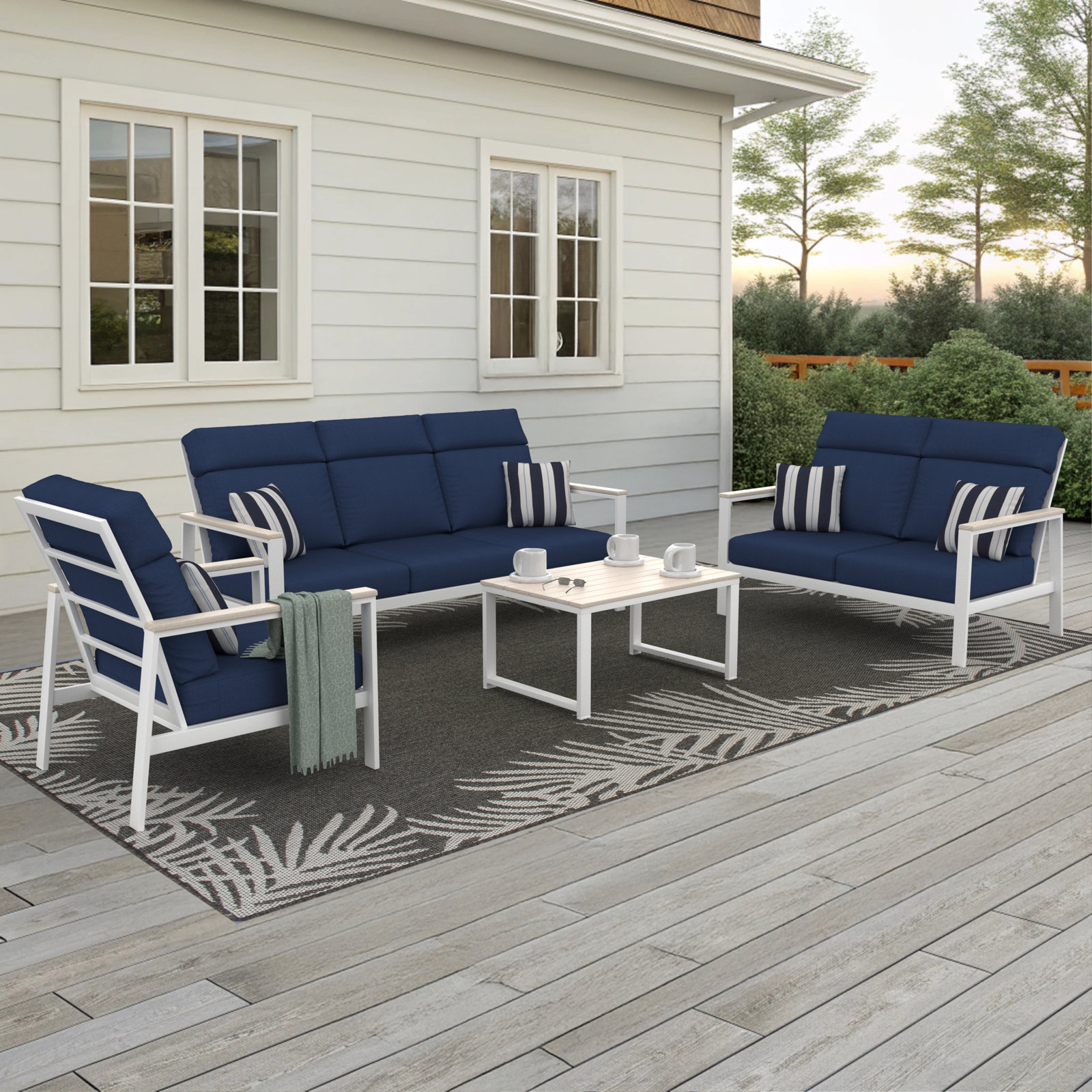 Townsend 6-Person Sunbrella® Patio Seating Group, Canvas Navy, White