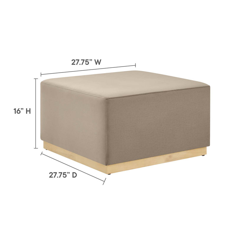 Tilden Taupe Velvet Upholstered Square Ottoman with Rubberwood Base