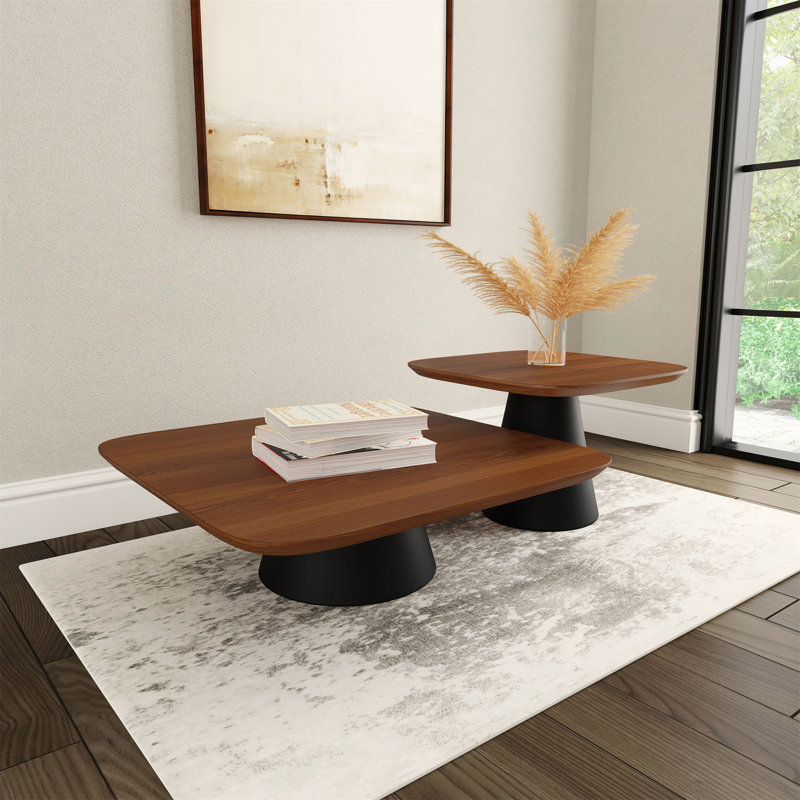 Ensemble de 2 tables basses Duncan en noyer et noir (table basse seulement)