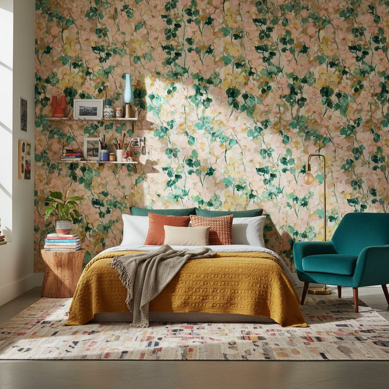 Papier peint floral, abstrait mural et pastel
