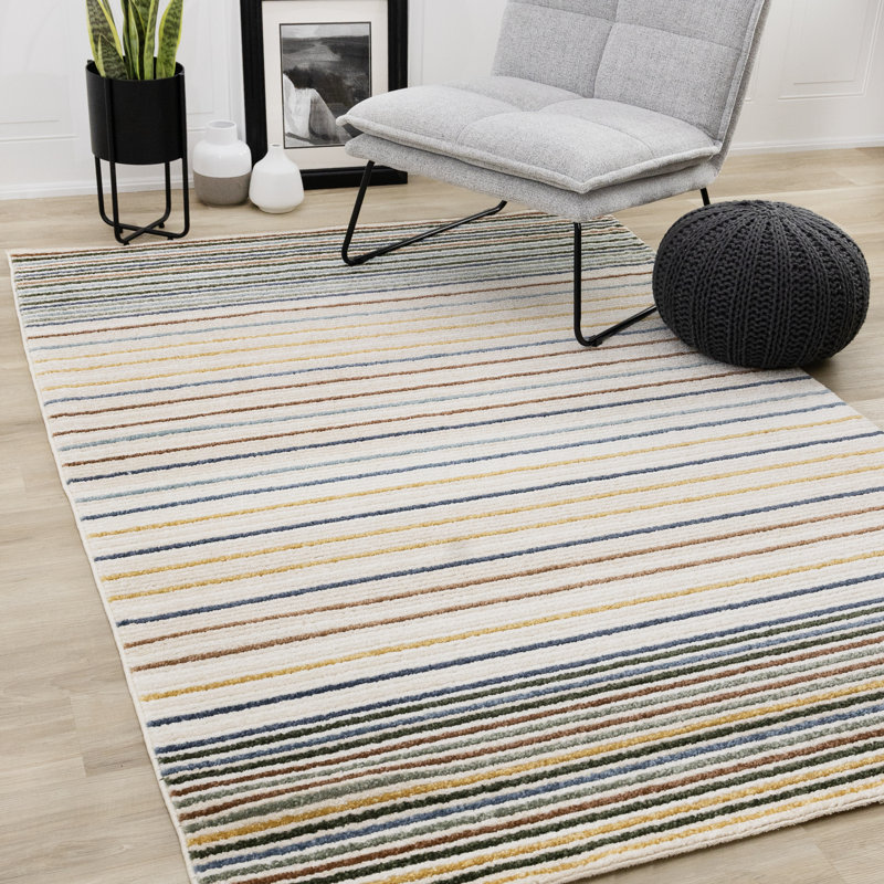 Tapis texturé à rayures multicolores Latiana, Rectangle 7 pi 10 po x 10 pi 6 po