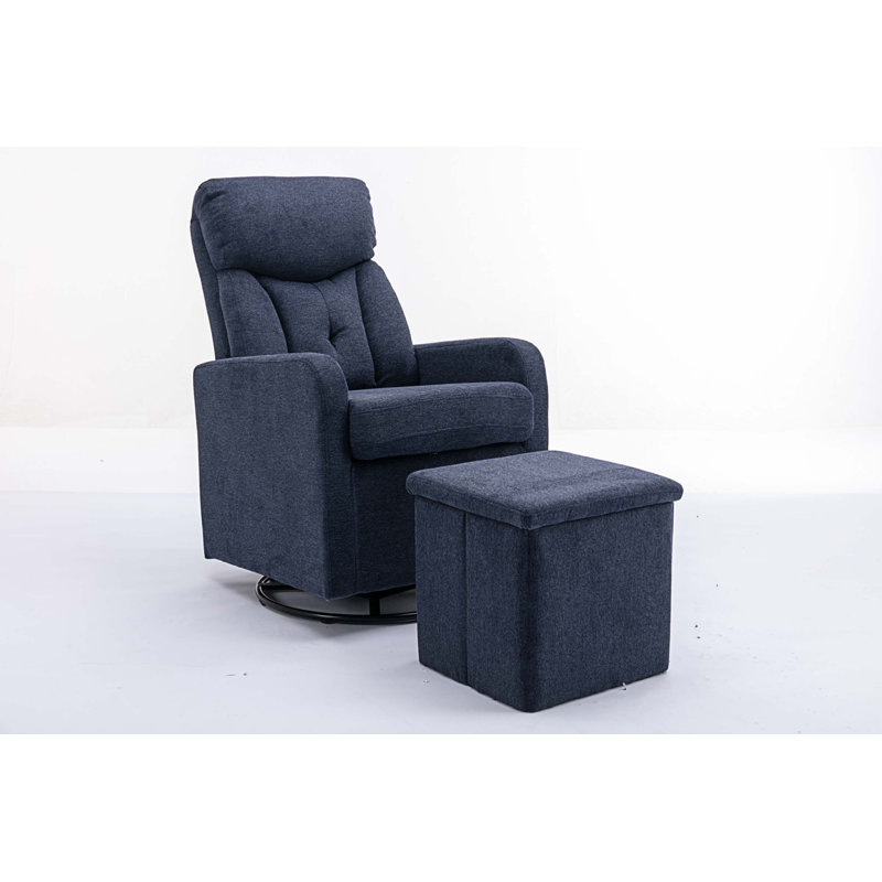 Méridienne pivotante avec repose-pieds 25,6 po Bogosta, Lin et coton bleu foncé