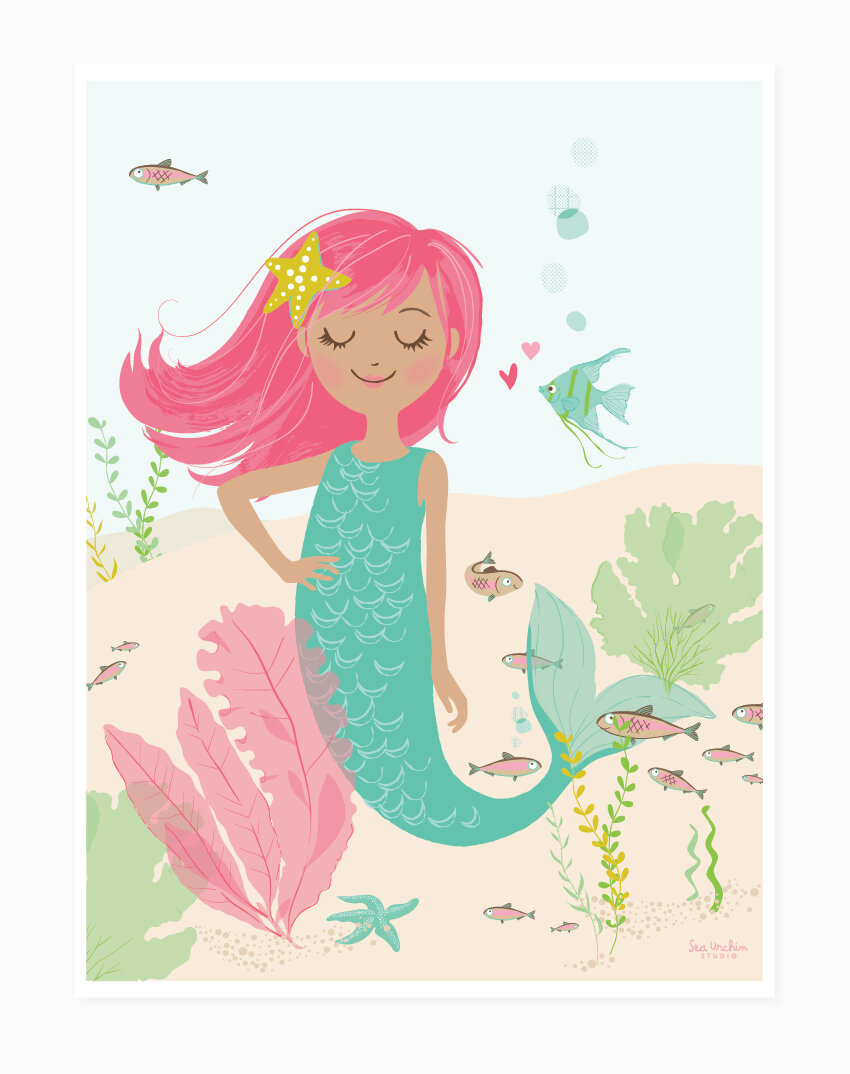 Sea Urchin Studio Deep Sea Cutie Mermaid Graphic Art in Pink & Reviews ...