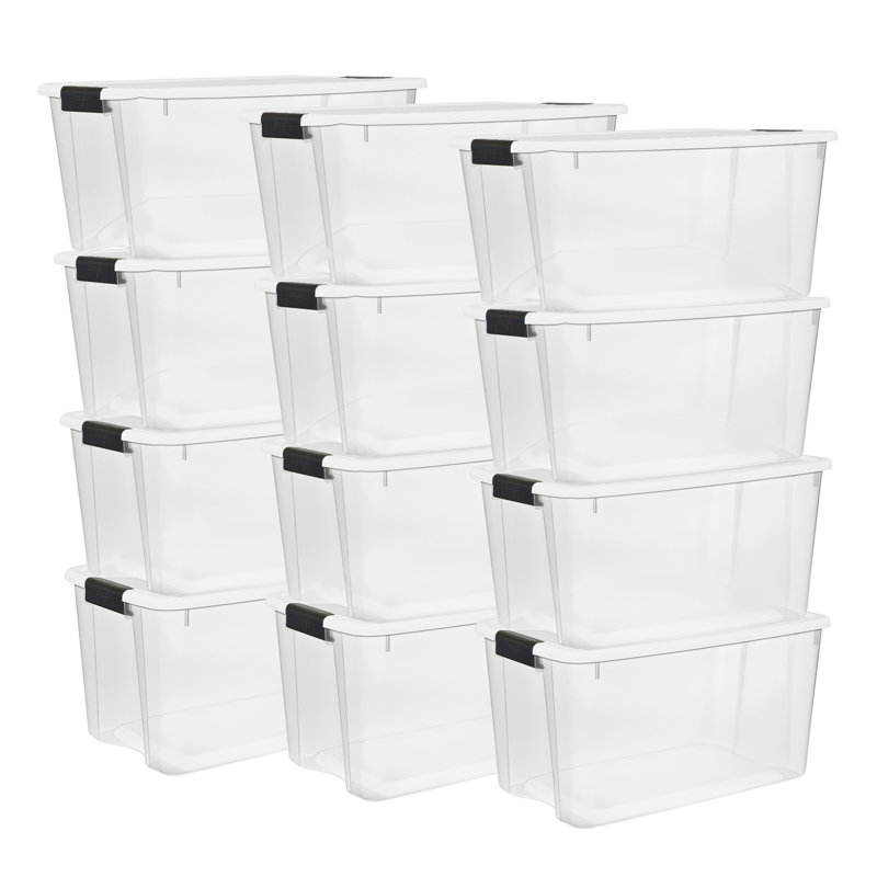 Sterilite Clear Plastic Stackable Storage Bin with White Latch Lid, 11.5'' H x 12.25'' W x 18.125'' D