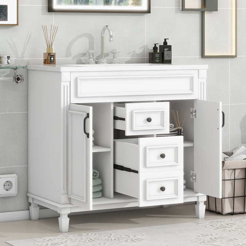 Clent 36.12'' Single Bathroom Vanity with Resin Top, White