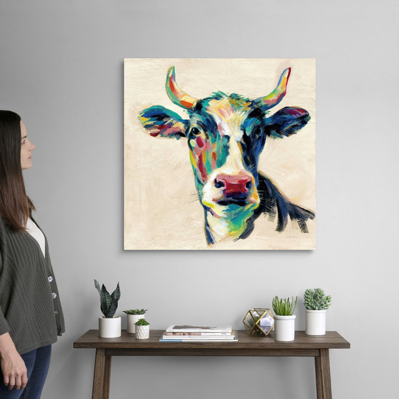 Art mural sur toile Expressionistic Cow II, H 30 po x l 30 po x P 1 po, Toile tendue