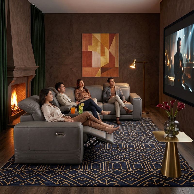 Canapé modulaire inclinable électrique en cuir de 225 po avec siège large 225 po, Bluetooth, console et porte-gobelets, 225 po