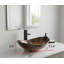 Lavabo de salle de bain vasque en verre à forme bateau avec robinet noir et bonde escamotable, finition dorée