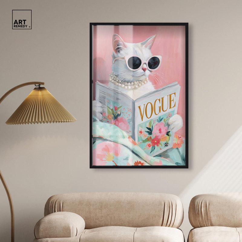Décoration murale printanière pour animal de compagnie, "Spring magazine" par Art Remedy, cadre noir, 31 x 46