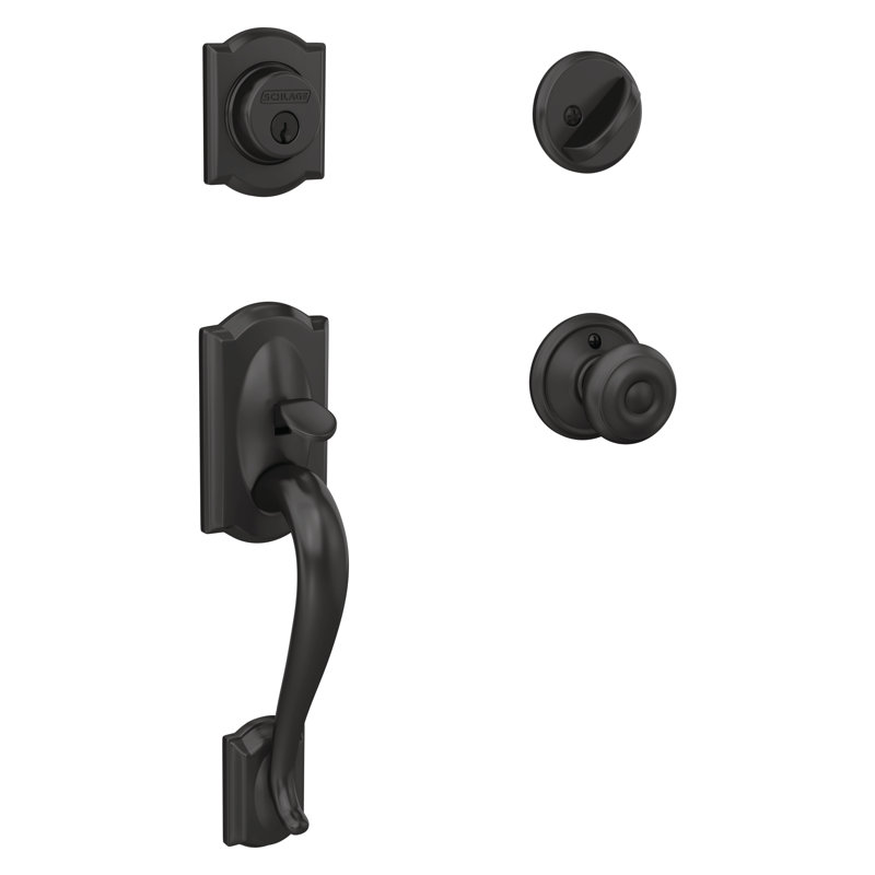 Camelot Handleset with Single Cylinder Deadbolt and Georgian Door Knob and Rosette, Matte Black, Keyed Alike, Yes