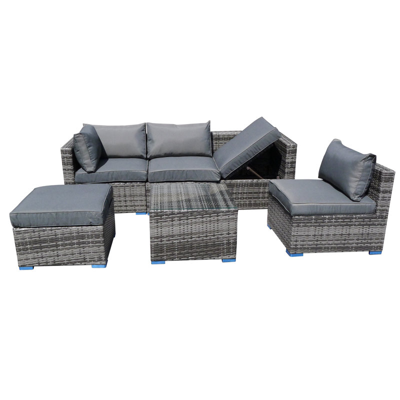 Bertradis 6 Seater Rattan Sofa Set, Grey