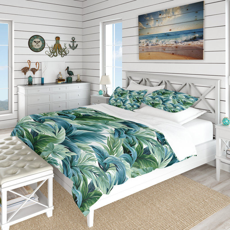 Azure Breeze Tropical Pattern Duvet Cover, Queen Duvet Cover + 2 Standard Shams