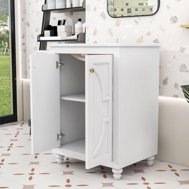 Meuble-lavabo en bois avec tablette réglable et portes, White