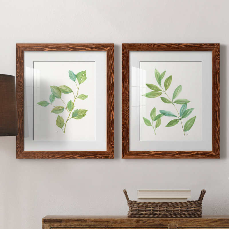 Printemps verts I - ensemble de 2 reproductions d'art, H 20 po x l 17 po x P 1 po, Papier avec cadre érable, Blanc
