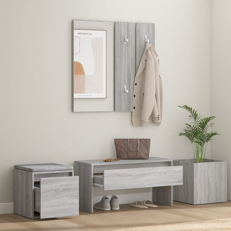 vidaXL Hallway Furniture Set Engineered Wood, Grey