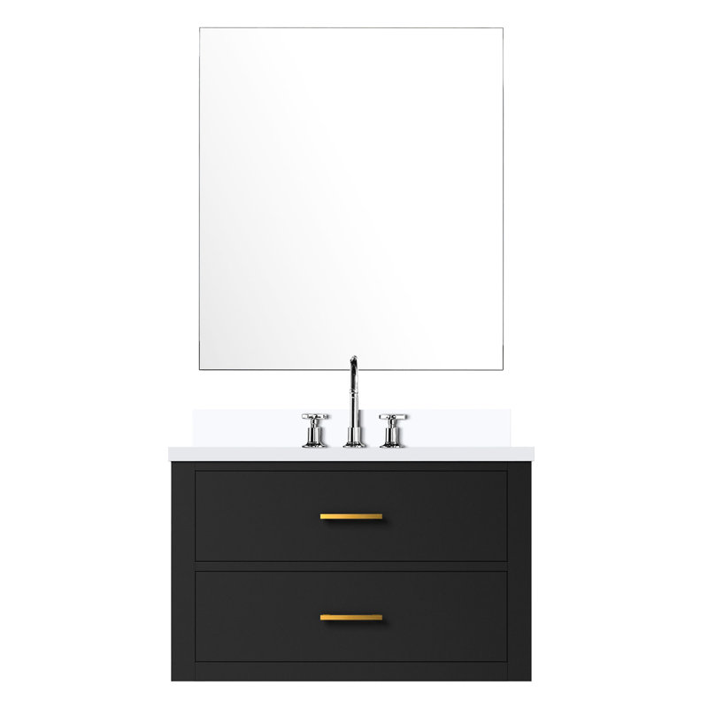 Meuble-lavabo simple noir 30 po L 22 po x P 22 po, comptoir en marbre, robinet et plateau de culture à 28 miroirs, inclus