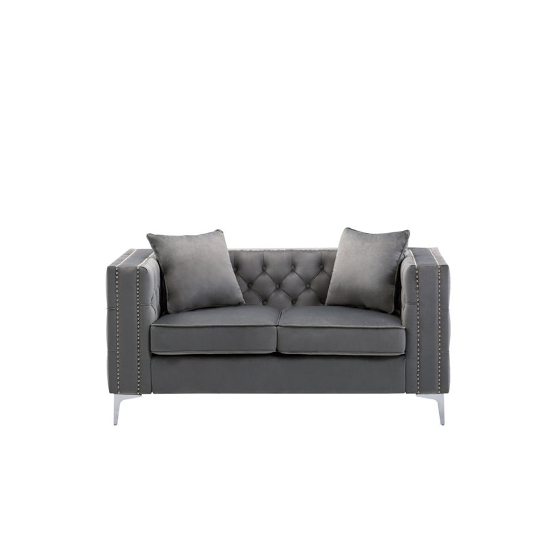 Causeuse en velours gris de 63 po Noir