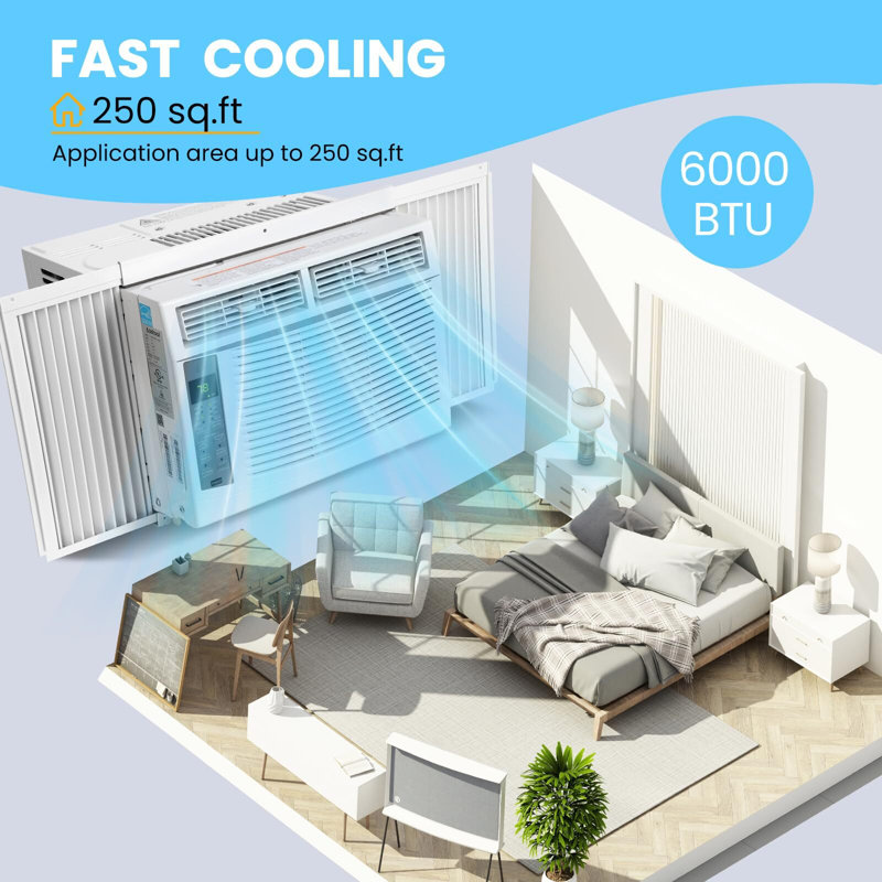 Acekool Window Air Conditioner 6000 Btu, Up to 250 Square Feet,Window Ac Units with Remote,3 Cooling & Fan Speeds,Window Install Kit,Window Unit Air Conditioner