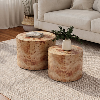 Ensemble de tables basses gigognes de style campagnard avec placage de ronce durable et aucun assemblage requis, parfait pour le salon et la chambre