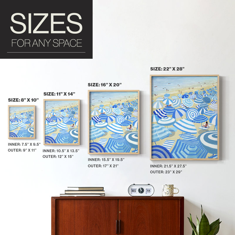 Sky Blue Beach Framed Print - Solid Wood, 11" H x 9" W