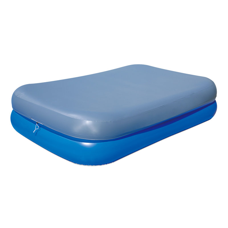 Blue and White Rectangular Inflatable Family Pool with Cover