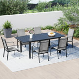 Ensemble de table de salle à manger extensible 7 pièces, ensemble de table et chaises d'extérieur pour 4 à 8 personnes, 6 chaises en textilène, 1 table de salle à manger extensible en fer, ensemble de mobilier de patio pour terrasse, jardin, pelouse