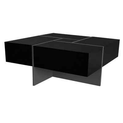 Living Room Decor Coffee Table, 4 Hidden Storage Spaces, Extendable Sliding Top, High-Gloss, 31.5"X31.5 Essential Storages, Surface, Gloss,