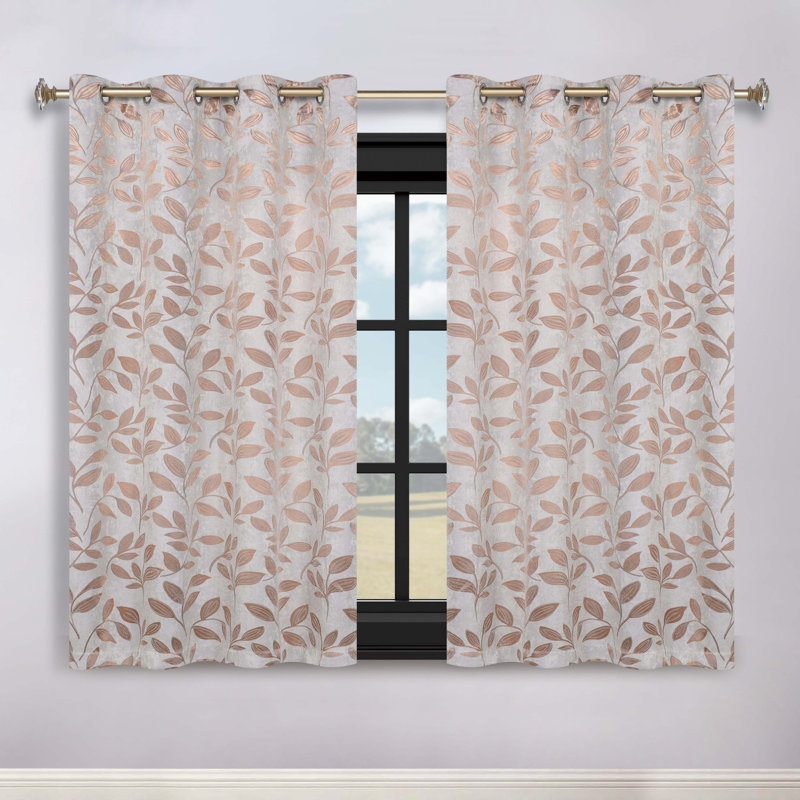 Finklea 100% Polyester Floral Room Darkening Grommet Curtain Panels, Bronze, 70" W x 63" L