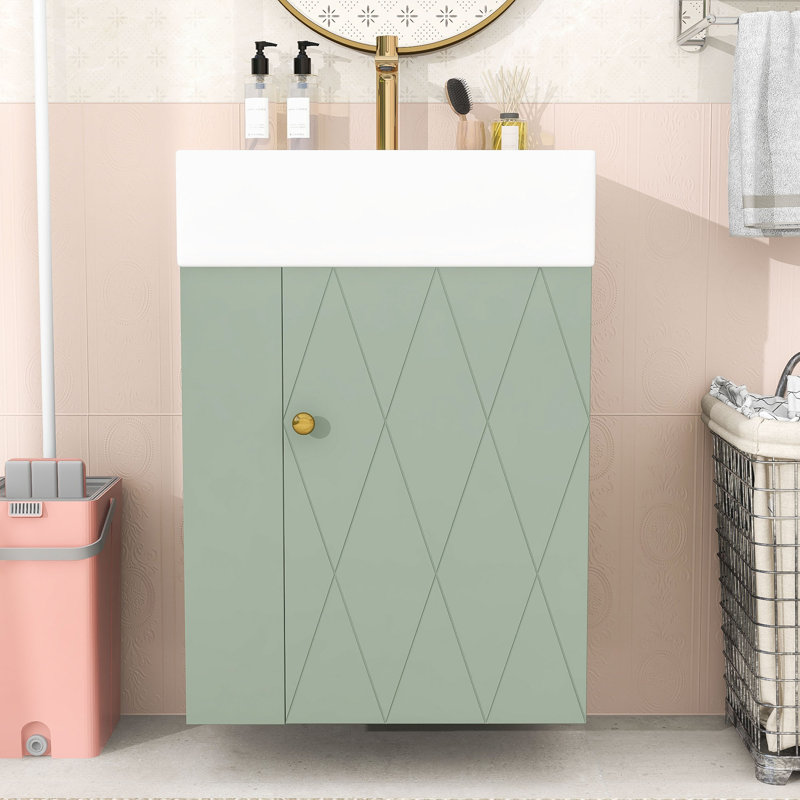 20-Inch Wall-Mounted Bathroom Vanity with Durable MDF Construction, Green