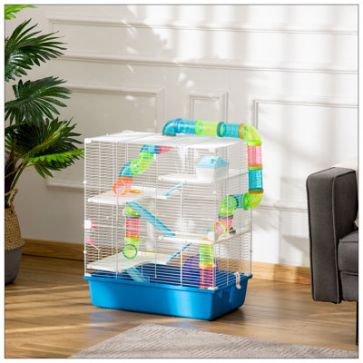 Extra Large 23" Hamster Cage With Tubes And Tunnels, Portable Carry Handles, Rat House And Habitats Big 5-Tier Design, Includes Exercise Wheel, Water