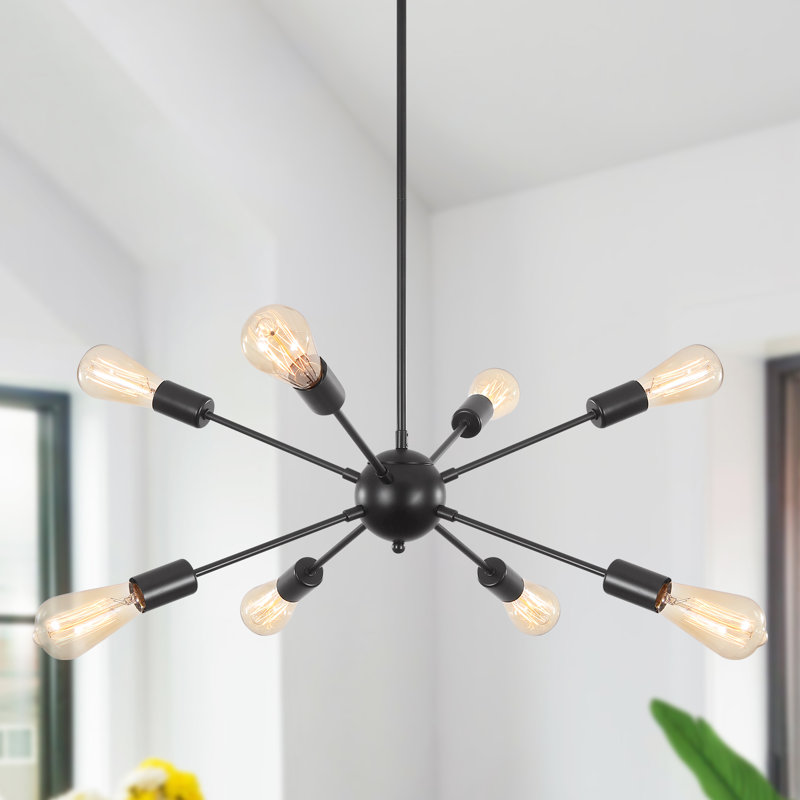 Jamee 8 Light Dimmable Sputnik Sphere Chandelier Modern Kitchen Island Fixtures, Matte Black, 8 Lights