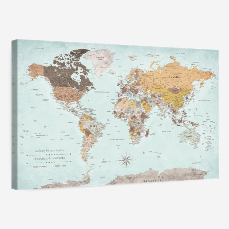Amandalyn personnalisé «Wandering I Push Pin World», H 34 po x l 51 po, Oui