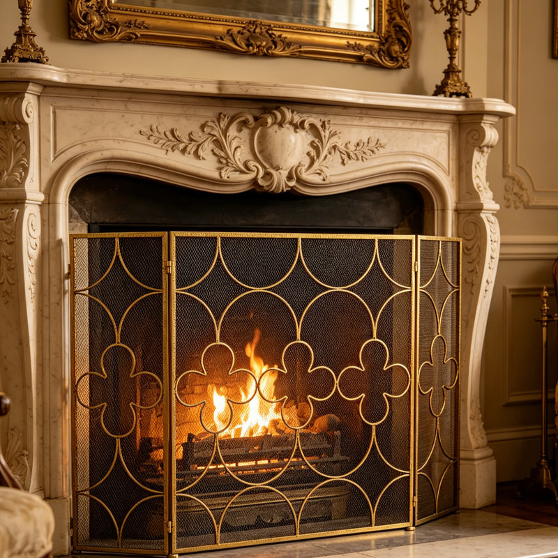 3 Panel Iron Fireplace Screen