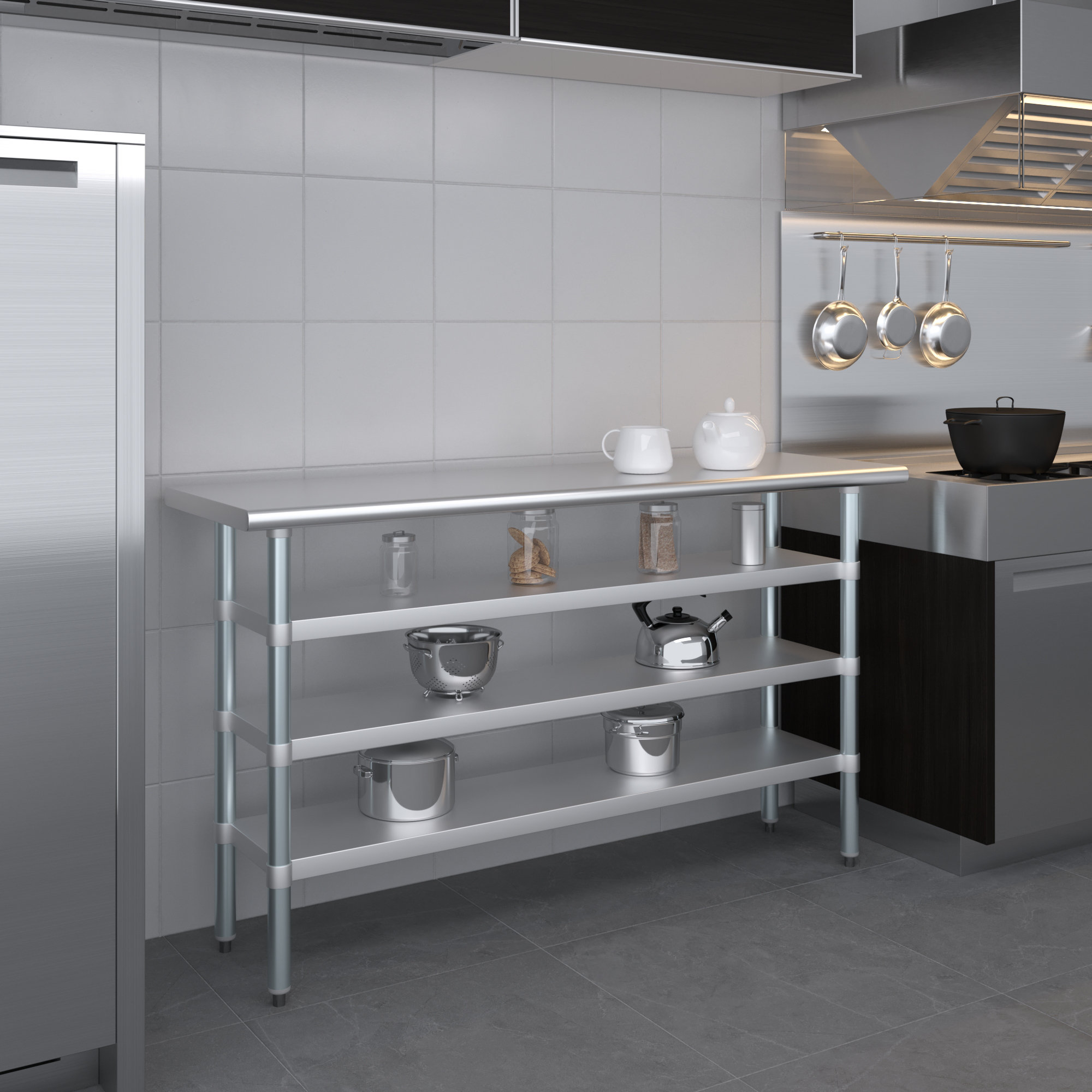 24" X 60" Stainless Steel Folding Prep Table — Heavy Duty Commercial Kitchen Island With Adjustable Undershelf, 500 Lb Capacity