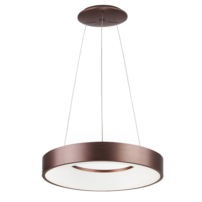 1 - Light LED Drum Pendant, 120cm H x 38cm W x 38cm D, Coffee Brown