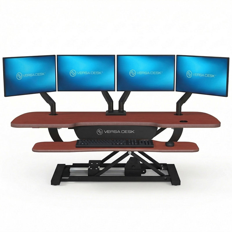 VersaDesk PowerPro 48" Electric Standing Desk Converter with Push-Button Height Adjustment & USB Charging Port, Cherry
