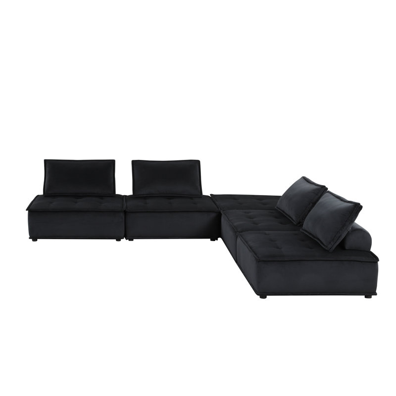 Charmie Velvet L-Shaped Sectional Reversible, Black 