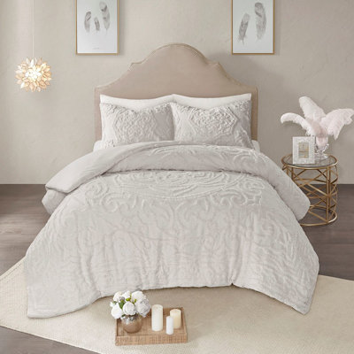 Housse de couette en chenille 100% coton 3 très grands / très grands - Médaillon gris avec
