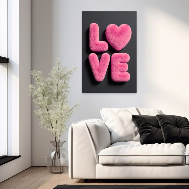 «Pink Fluffy Love», art mural contemporain abstrait, H 36 po x l 24 po
