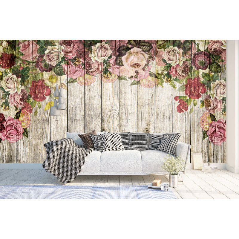 Murale fleur de fleurs en bois Authement, L 114 po x l 204 po