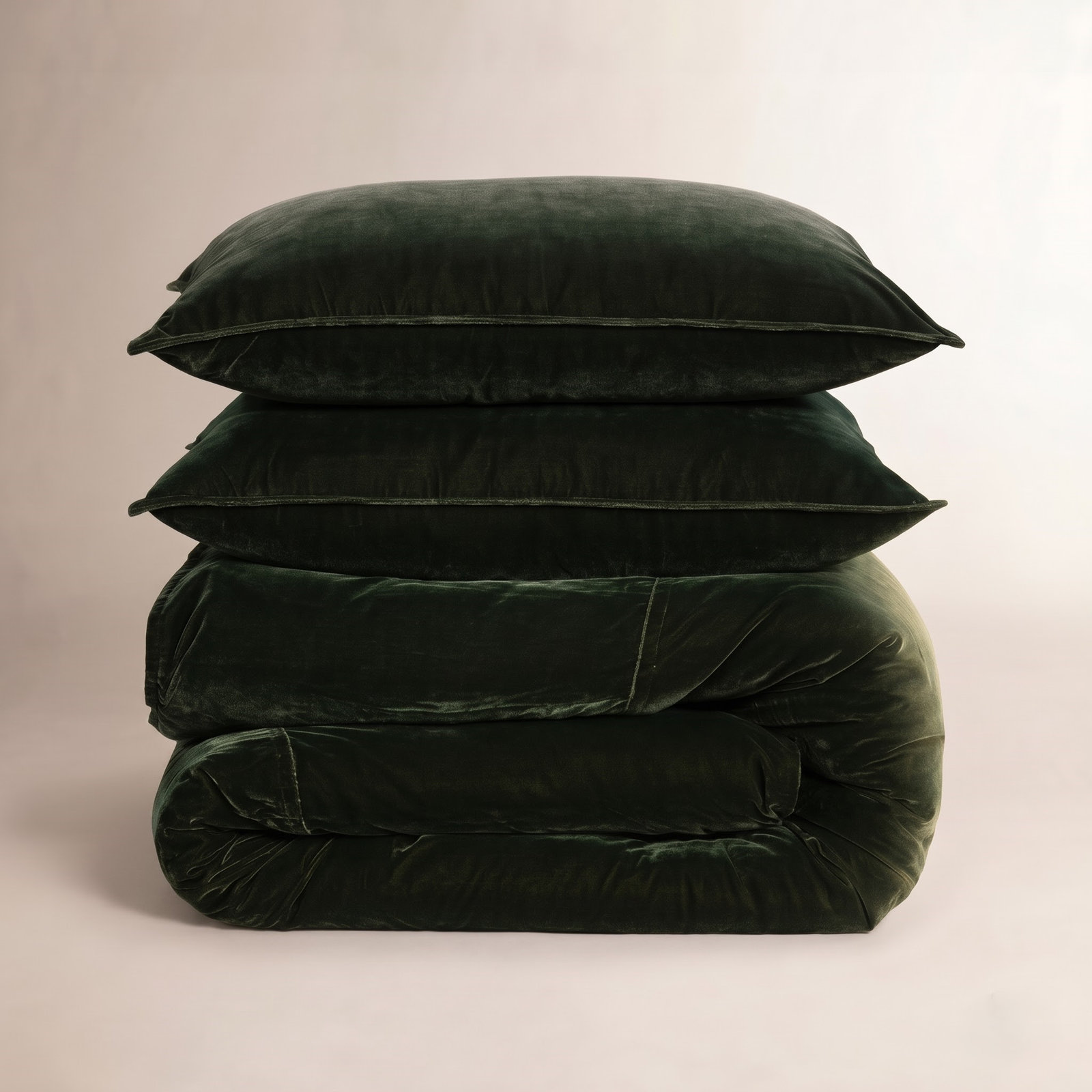 Estelle Velvet Comforter Set, Queen Comforter + 2 Standard Shams, Forest Green