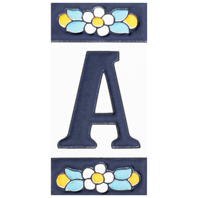 Sevillano 2.13" x 4.38" Ceramic Floral Decorative Accent Tile in White/Blue