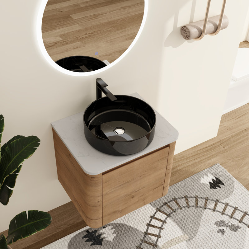 Greythor 24'' Wall-Mounted Single Bathroom Vanity With Ceramic Sink , Black with White Patterns, 24"