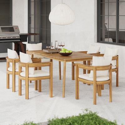 Ensemble de 7 chaises d'extérieur en bois d'acacia avec coussins