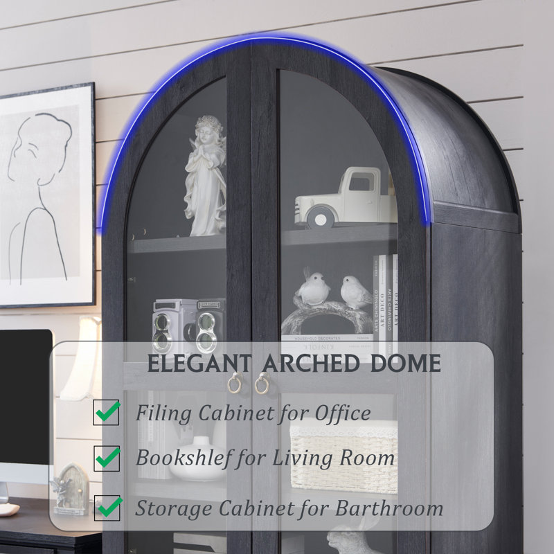  71" Tall Modern Arched Bathroom Storage Cabinet, Farmhouse Wood Storage Cabinets with 2 Large Drawers and Adjustable Shelves