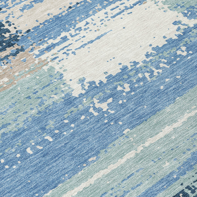 Machine Washable Indoor/Outdoor Chantille ACN2772 Squares Rug, Denim, 10' x 14'